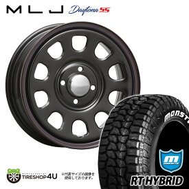 新品 タイヤホイールセット 4本価格 15インチ 6J プロボックス サクシード など MLJ DAYTONA SS 15X6.0J 4/100 +30 ブラック 赤青ライン MONSTA RT HYBRID 195/65R15 91S ホワイトレター モンスタ ハイブリッド R/T オフロード デイトナSS スチール製 鉄チン