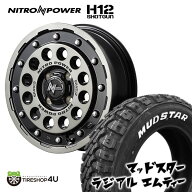 NITRO POWER H12 SHOTGUN 14X4.5J 4/100 +45 ブラッククリア MUDSTAR RADIAL M/T 165/65R14 ホワイトレタ…