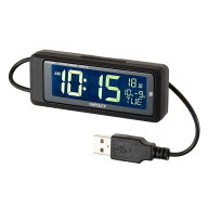 車用電波時計（常時点灯タイプ USB）ブラック 日本全国受信OK カレンダー表示付き 大型液晶 白色LEDバッ…
