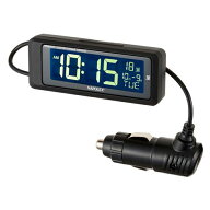 アウトレット品 車用電波時計(常時点灯タイプ カープラグ) Fizz-1075 ブラック 車内 時計 デジタル 青 光…
