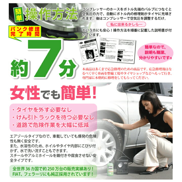 楽天市場 緊急パンク修理キット Slime スライム スマートリペア 応急用瞬間パンク修理剤 ジャッキアップ不要 バイク 車 Honda Gm フィアット フェラーリ マセラティに純正採用 緊急時用に Tire Shop 4u 楽天市場店