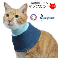 【土日祝日発送】 猫専用 デニムネックカラー 【猫 皮膚 保護 服 スタイ よだれかけ 保護服 介護服 猫服 …
