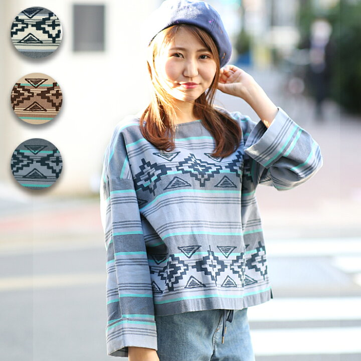 楽天市場 プルオーバー トップス レディース 春 春夏 カットソー 薄手 長袖 春服 ボーダー ナバホ 柄 綿 コットン 起毛 ゆったり エスニック アジアン ネイティブ チチカカ Titicaca ナバホネルボーダー プルオーバー Jscba027 エスニック チチカカ楽天市場店