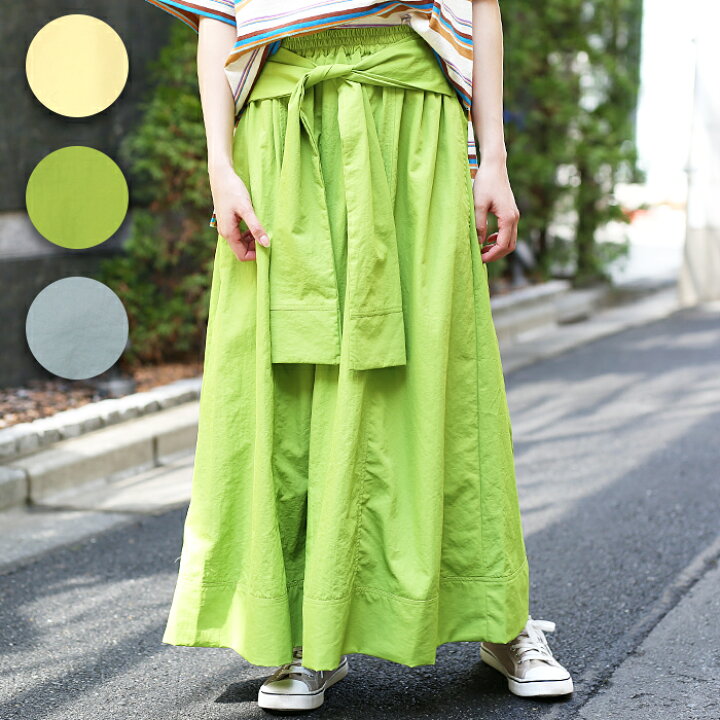 楽天市場 50 Off Sale ロングスカート ボトムス レディース 春 夏 マキシ丈 ロング丈 フレア 無地 シンプル 前結び 裏地付き ウエストゴム ライトブルー ライトグリーン イエロー 大人 カジュアル エスニック チチカカ Titicaca ナイロンノットスカート