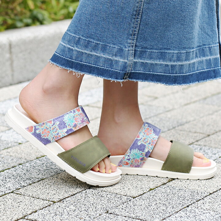 楽天市場 コンフォートサンダル スポーツサンダル シューズ 靴 くつ 履物 レディース 春 夏 フラット ぺたんこ 軽い 軽量 歩きやすい クッション カーキ 柄 S M L Ll お揃い プレゼント エスニック チチカカ Titicaca トロピカルフラワーダブルベルトサンダル