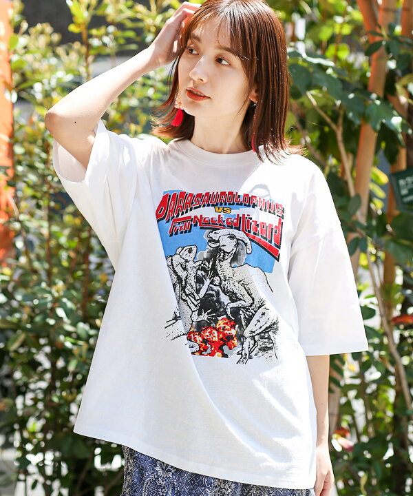 楽天市場 50 Off Sale Tシャツ ティーシャツ トップス カットソー プルオーバー レディース メンズ 男女兼用 ユニセックス 春 夏 半端袖 クルーネックエスニック プリント 恐竜 オーバーサイズ ブラック ホワイト チチカカ Titicaca ダイナソーバトルtシャツ