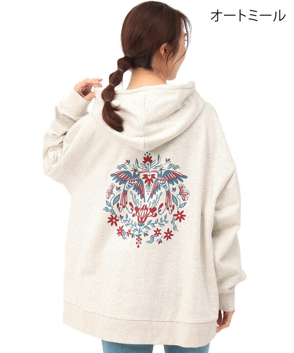 楽天市場】【40%OFF☆SALE】 バックプリントプルパーカー(大きいサイズ) / 3L 15号 裏毛スウェット レディース 秋冬 春 グレー ベージュ パープル 花柄 鳥 動物 ビッグシルエット 長袖 フーディ トレーナー トップス プルオーバー LL 大きめサイズ エスニック チチカカ ...