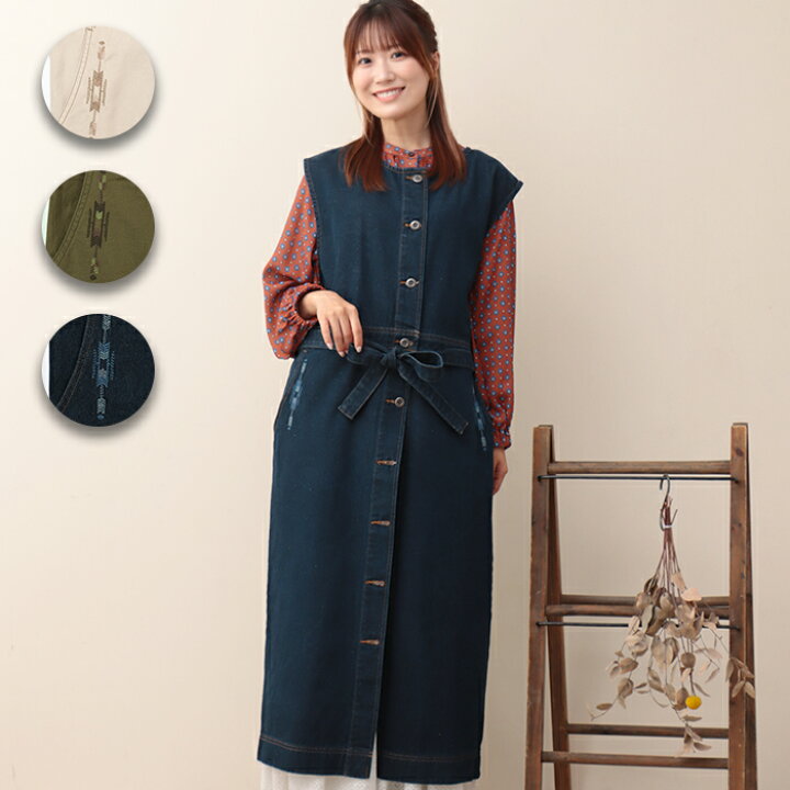 楽天市場】ツイル＆デニム刺繍ワンピース ／ ロングワンピース デニム 