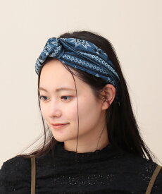 デニム刺繍ヘアバンド ／ ターバン ヘッドアクセサリー ヘアアクセサリー レディース 春夏秋冬 デニム クロスステッチ コットン ヘアアレンジ 綿 ブルー ネイビー デニム インディゴ 幾何学柄 mw エスニック チチカカ TITICACA