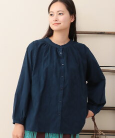 PORINA ダイヤモンド刺繍ブラウス【WEB限定】 ／ 羽織り トップス レディース 秋 冬 長袖 パフスリーブ 幾何学柄 ひし形 シンプル ノーカラー ギャザー Aライン インド綿100％ ワンカラー ネイビー ホワイト キレイめ mw エスニック チチカカ TITICACA