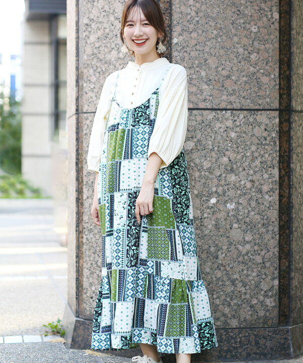 楽天市場】パッチワークプリントワンピース ／ ロングワンピース  