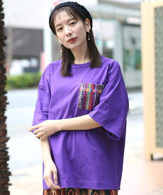 ジャカードポケットコルテ刺繍Tシャツ ／ カットソー 男女兼用 プルオーバー レディース メンズ 春 夏 半袖 胸ポケット コットン 綿 オーバーサイズ ワンポイント ホワイト パープル ブラック ティーシャツ Tシャツ トップス エスニック チチカカ TITICACA