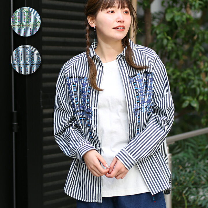 楽天市場】インディゴストライプ刺繍シャツ ／ デニム 羽織り 軽  