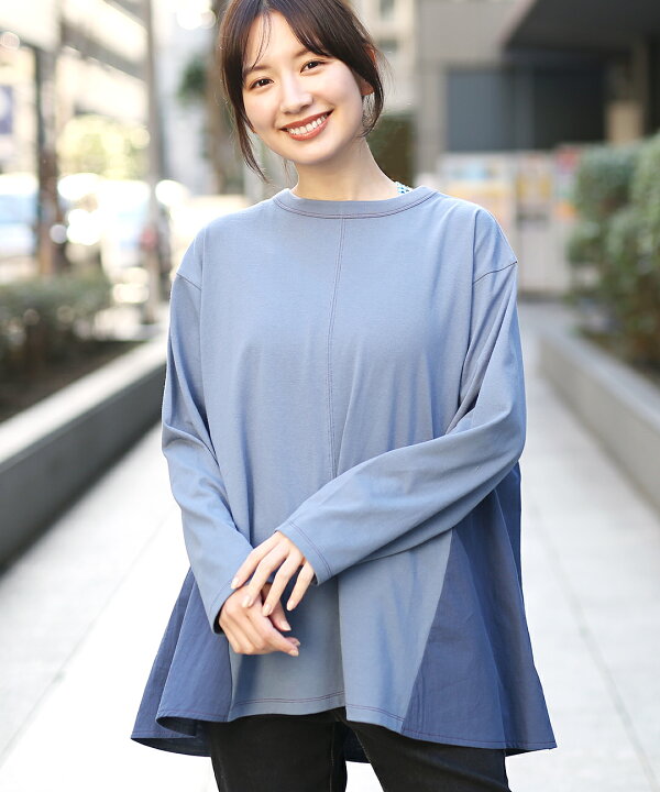 楽天市場】異素材バックチロリープルオーバー ／ ロングTシャツ ロンT  