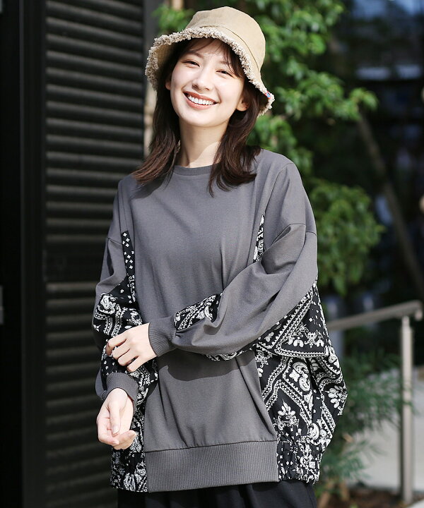楽天市場】バンダナプリントコンビプルオーバー ／ ロングTシャツ ロン 