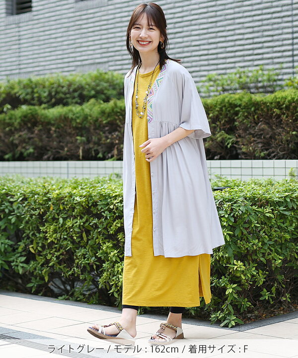 楽天市場】キカ刺繍チュニックワンピース ／ 羽織り チュニック ひざ丈  