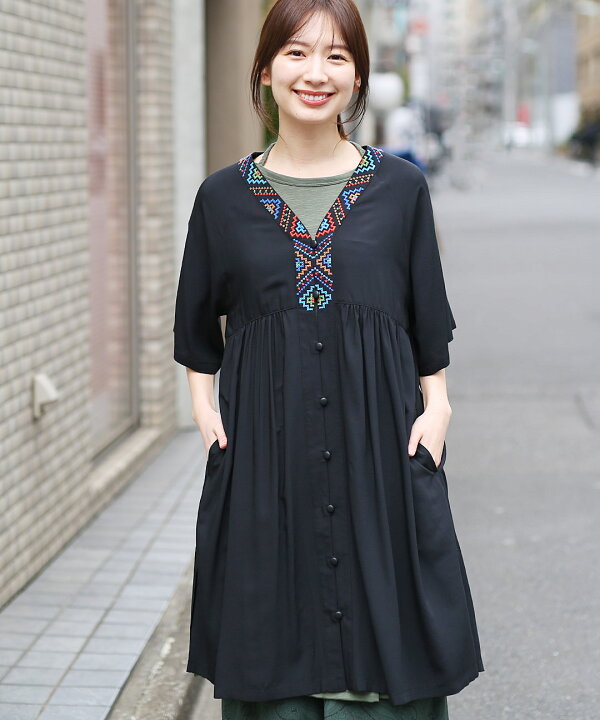 楽天市場】キカ刺繍チュニックワンピース ／ 羽織り チュニック ひざ丈 