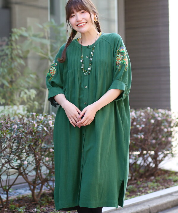 楽天市場】ウォッシャブルレーヨン麻刺繍ワンピース ／ シャツ 