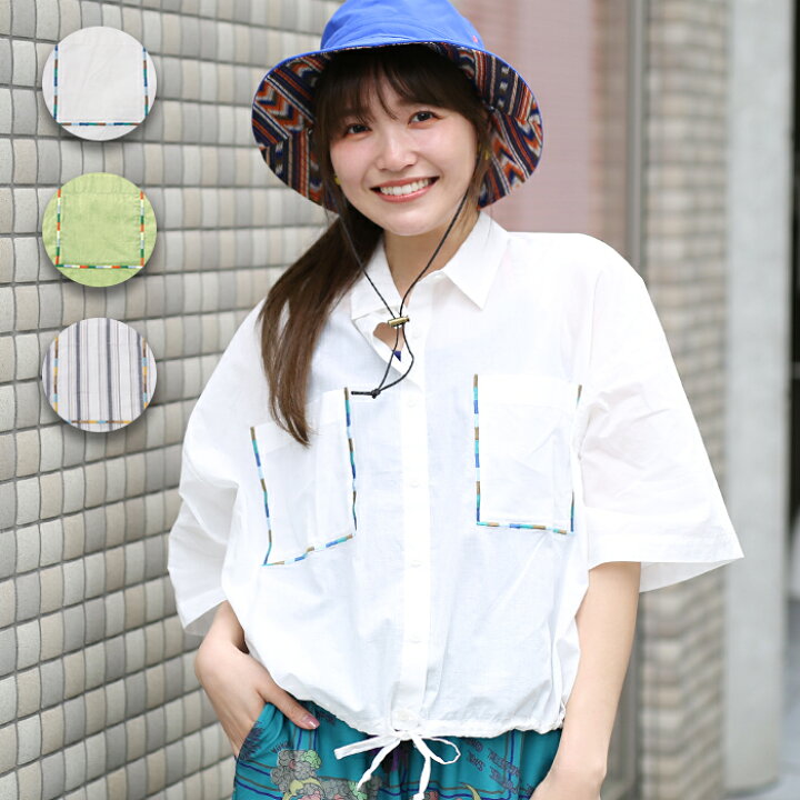 楽天市場】コットンクロップドポケット刺繍シャツ ／ シャツ トップス 