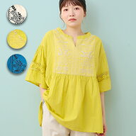Rico ラクナウ刺繍チュニックプルオーバー ／ チュニック トップス レディース 春 夏 フレア ふんわり 半…