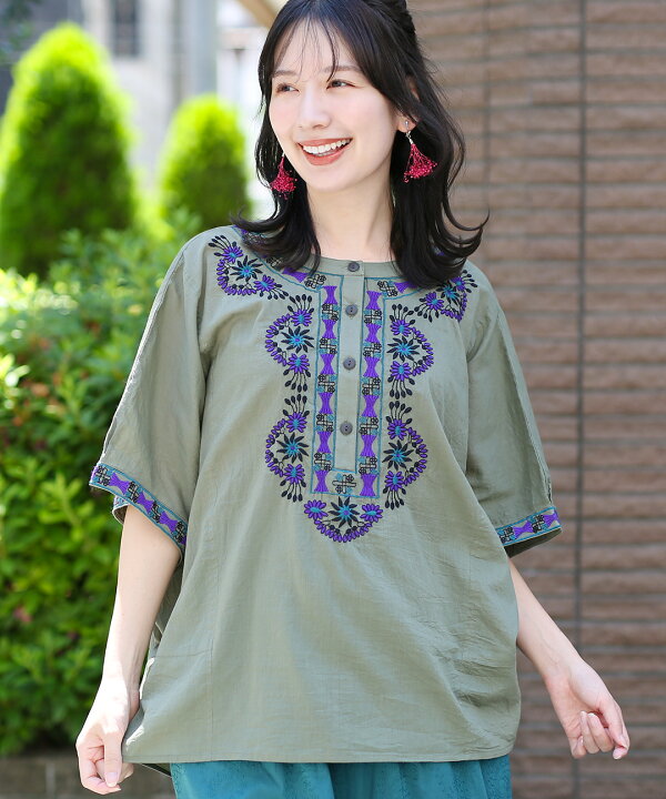 楽天市場】ジオメトリックフラワー刺繍プルオーバー ／ ブラウス 