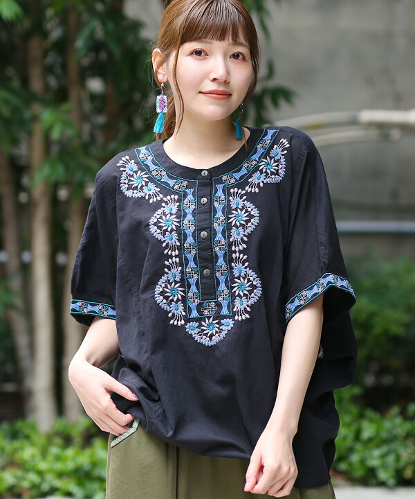 楽天市場】ジオメトリックフラワー刺繍プルオーバー ／ ブラウス 