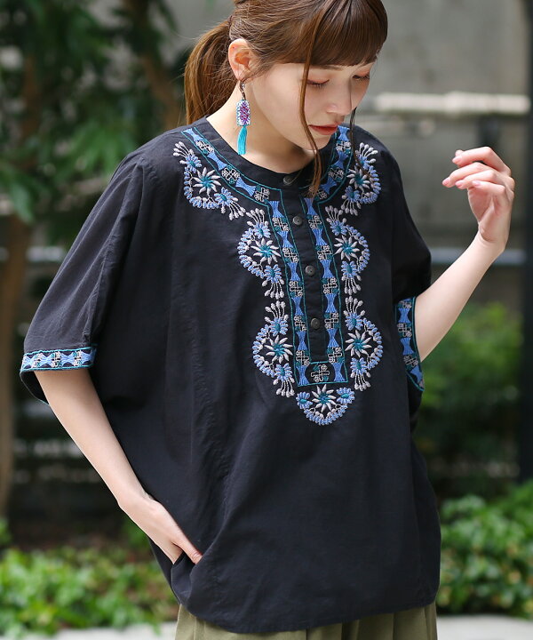 楽天市場】ジオメトリックフラワー刺繍プルオーバー ／ ブラウス 