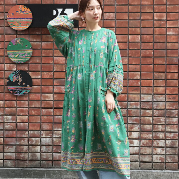 楽天市場】コットンメヒコプリントワンピース ／ シャツワンピース  