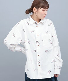 go slow caravan オックス総柄プリントシャツ【WEB限定】 ／ オックスフォードシャツ トップス レディース 男女兼用 ユニセックス 長袖 ウーパールーパー 総柄 ボタン 前開き 羽織り ブルーグレー ホワイト カジュアル M L ow エスニック チチカカ TITICACA