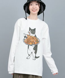 go slow caravan ヘビーUSAコットンナポリタン猫ロングTシャツ ／ ロングTシャツ ティーシャツ トップス カットソー レディース 男女兼用 ユニセックス 春 夏 長袖 クルーネック ネコ ナポリタン ビッグプリント オーバーサイズ 綿100％ ow エスニック チチカカ TITICACA