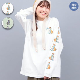 go slow caravan USAコットン柴犬と晩酌Tシャツ【WEB限定】 ／ Tシャツ ロンT ティーシャツ トップス レディース メンズ 男女兼用 ユニセックス 秋 冬 春 長袖 袖プリント 刺繍 綿100％ ホワイト グレー 柴犬 S M L 3サイズ ow エスニック チチカカ TITICACA