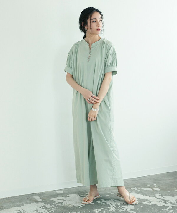 楽天市場 フロント釦デザインパフスリーブワンピース デザイン性のあるパフスリーブがポイント ワンピース レディース パフスリーブ フロント釦 ロング丈 半袖 ギャザー ゆったり 綿100 コットン メール便可 100 Titivate ティティベイト