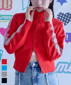 【店内全品20％OFFクーポン】12/11 1:59まで■レースラインダブルジップカーディガン【miette ミエット】