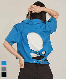 【店内全品20％OFFクーポン】12/11 1:59まで■バックベルト半袖テーラードジャケット〔メール便可／85〕【miette ミエット】