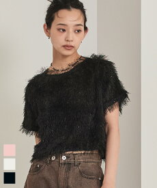 【店内全品20％OFFクーポン】12/11 1:59まで■キラキラフリンジ半袖トップス〔メール便可／100〕【miette ミエット】