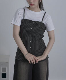 【店内全品20％OFFクーポン】12/11 1:59まで■ラメピンストライプビスチェ〔メール便可／70〕【miette ミエット】