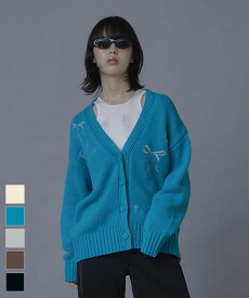 【店内全品20％OFFクーポン】12/11 1:59まで■リボン刺繍Vネックカーディガン【miette ミエット】