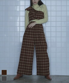 【店内全品20％OFFクーポン】12/11 1:59まで■チェック柄ビスチェセットアップ【miette ミエット】