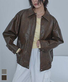 【店内全品20％OFFクーポン】12/11 1:59まで■フェイクレザーステンカラービッグブルゾン【miette ミエット】