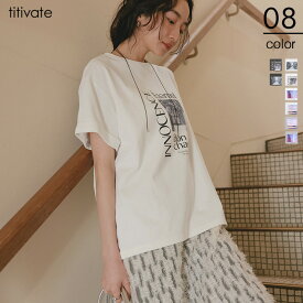 フォトプリントTシャツ トップス レディース カットソー 半袖 5分袖 オーバーサイズ シンプル プリント 英字 デザイン【メール便可／90】