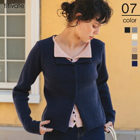 【クーポン利用で3073円】レイヤード風リブニットトップス トップス レディースニット レイヤード リブ 長袖 ボタン 羽織り バイカラー カジュアル