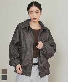 【店内全品20％OFFクーポン】12/11 1:59まで■ムラ染めフェイクレザーブルゾン【miette ミエット】