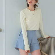 先着100名様【店内全品50％OFFクーポン】7/19 20時～■3点セット/ショートパンツ×カップ付長袖ビキニ/水…