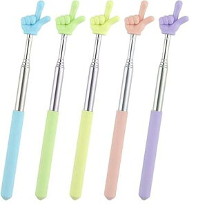 指示棒 教師ポインター 伸縮自在 握りやすい 滑り止め かわいい手のデザイン 誘導棒 幼稚園 研修 会議 授業用品 黒板 指し棒 社会見学 塾 教室用品 見学 小道具 5個 セット(モランディ色)