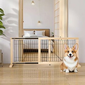 スライド式ペットゲート 置くだけ 高さ50cm 設置幅60-115cm 木製 犬 室内 フェンス 犬用ゲート