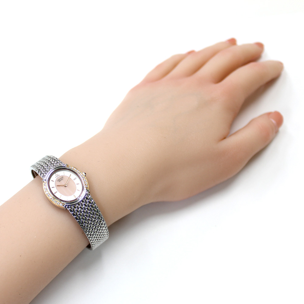 半額SALE／レディース腕時計 QZ サンビーム文字盤 シルバー 良品