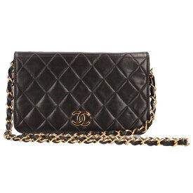 シャネル CHANEL ミニチェーン マトラッセ ショルダーバッグ ラムスキン ブラック レディース 中古