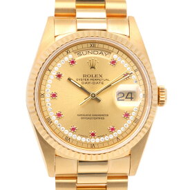 ロレックス デイデイト オイスターパーペチュアル 腕時計 時計 ロレックス 18金 18238LR 自動巻き メンズ 1年保証 ROLEX 中古L番 1989年～1990年式 ミリヤードダイヤモンド 10Pルビー オーバーホール済