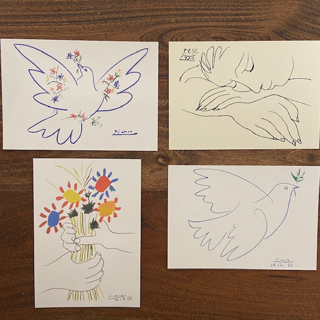 ドイツ製 picasso ピカソ ポストカード du festival de la jeunesse Colombe bleue Le bouquet Face of Peace 花と鳩 青い鳩 花束を持つ手 平和の顔 絵はがき メッセージカード インテリア おしゃれ かわいい