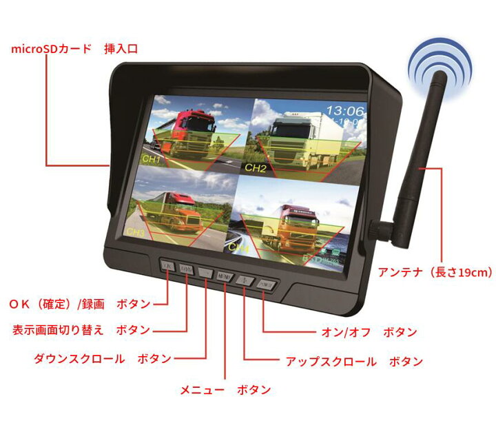 楽天市場】ワイヤレス ソーラー充電式 7インチ バックカメラ モニター 